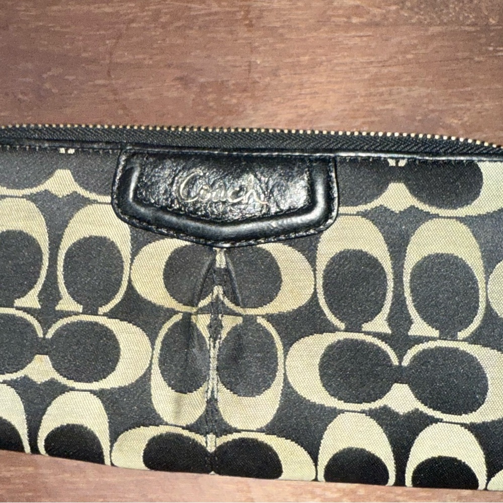Coach Black and Tan Signature Pouch